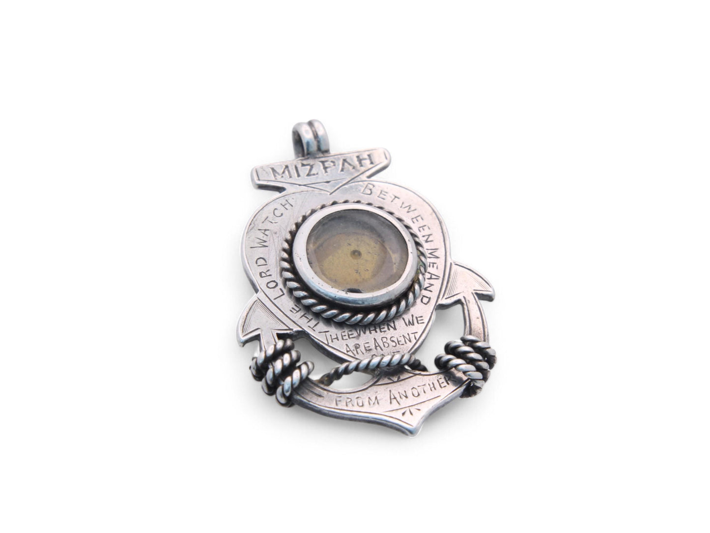 Antique Sterling Silver Anchor Citrine Pendant 'Mizpah'