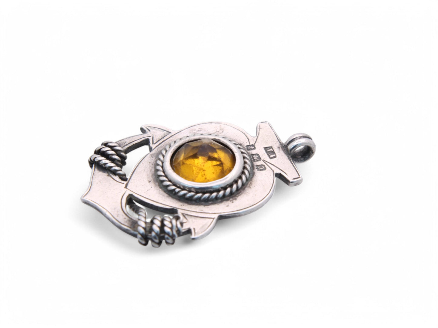 Antique Sterling Silver Anchor Citrine Pendant 'Mizpah'