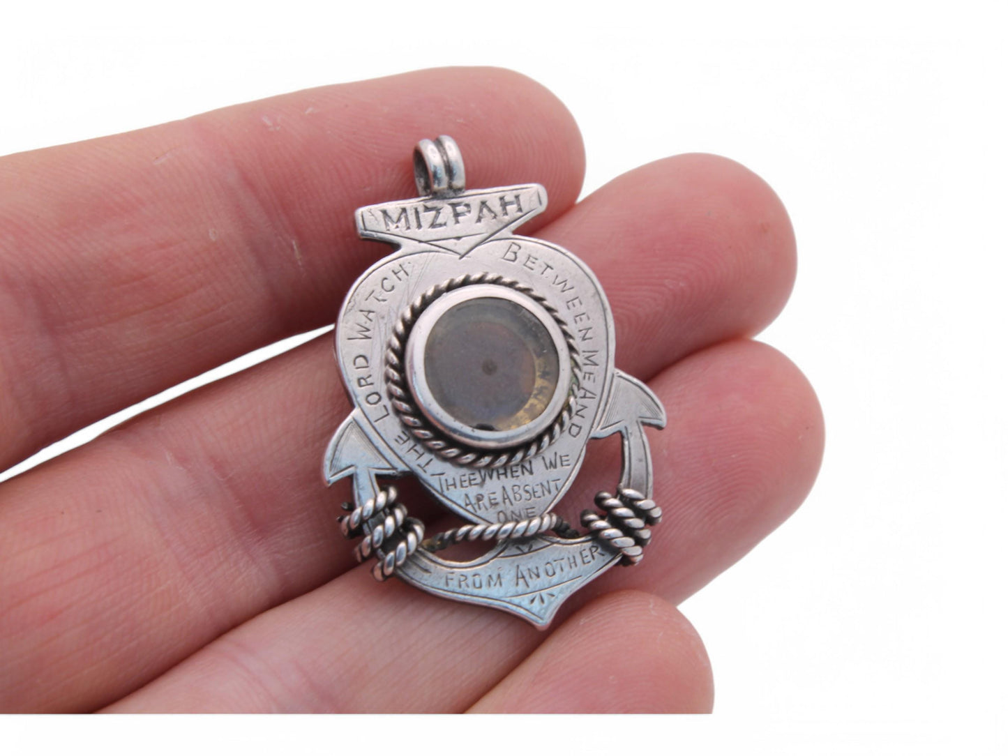 Antique Sterling Silver Anchor Citrine Pendant 'Mizpah'