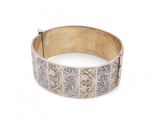 Antique Sterling Silver Guilt Flower Bangle, 71g