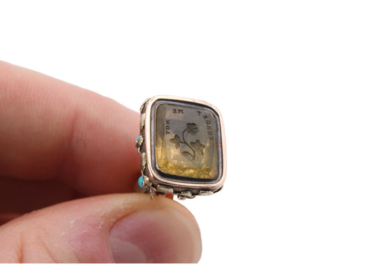Antique Georgian Regency Period 15ct Gold Forget Me Not Intaglio Pendant