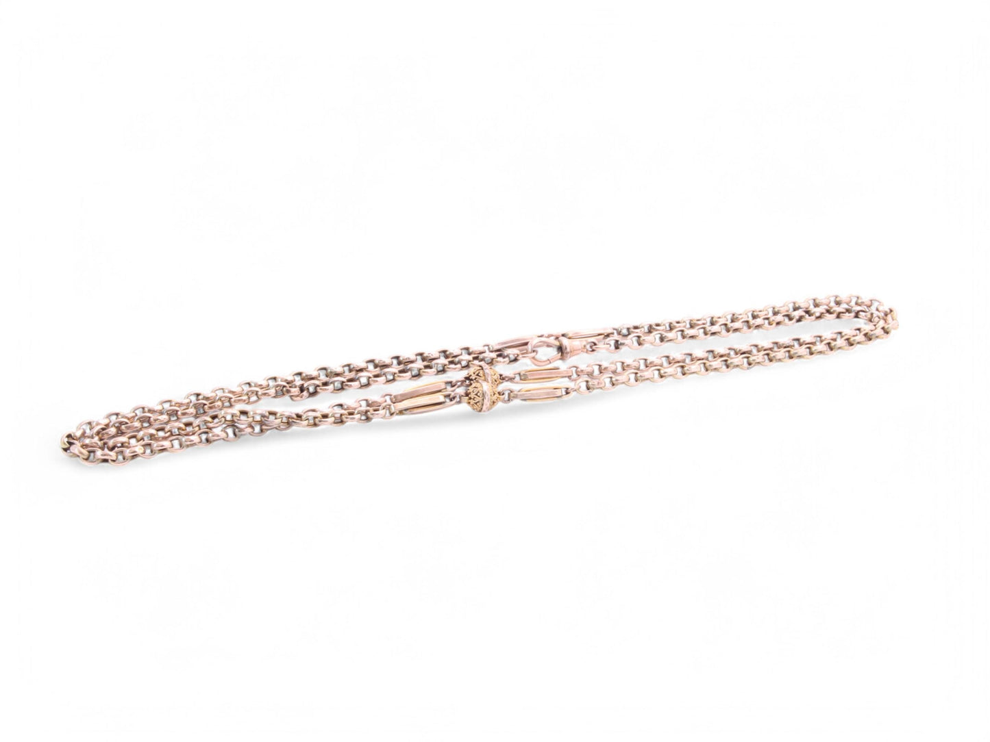 Antique 9ct Gold Fancy Fetter & Ball Link Necklace Long Guard, 31.5"
