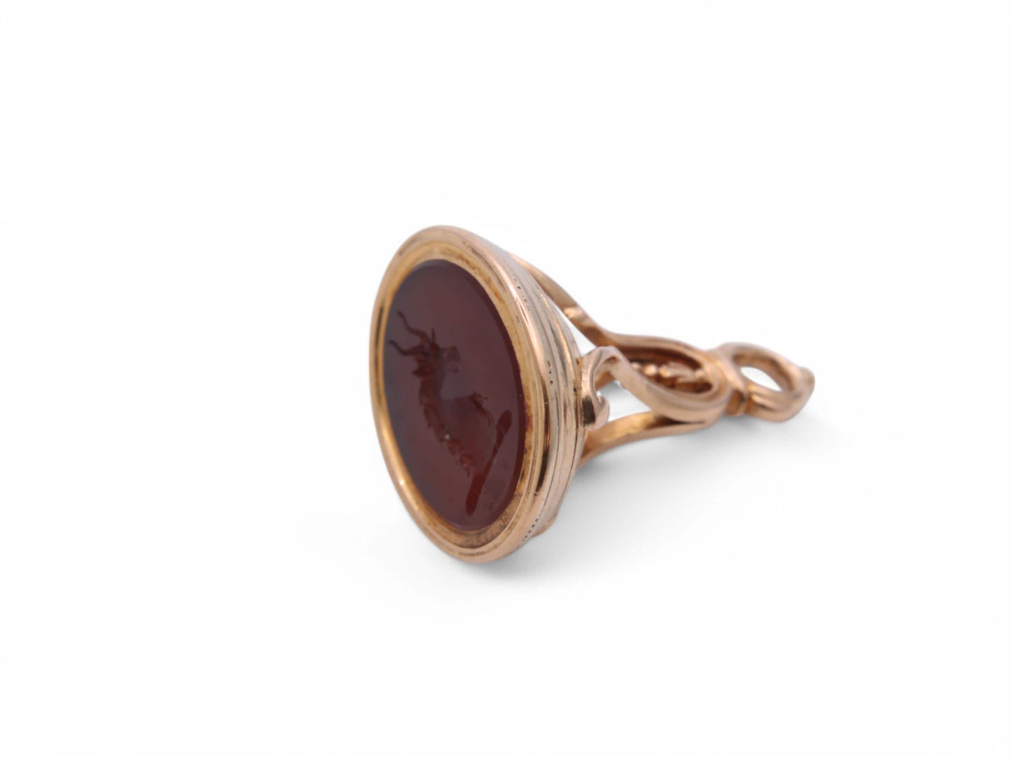 Antique 9ct Gold Carnelian Intaglio Goat Pendant Seal, c.1860