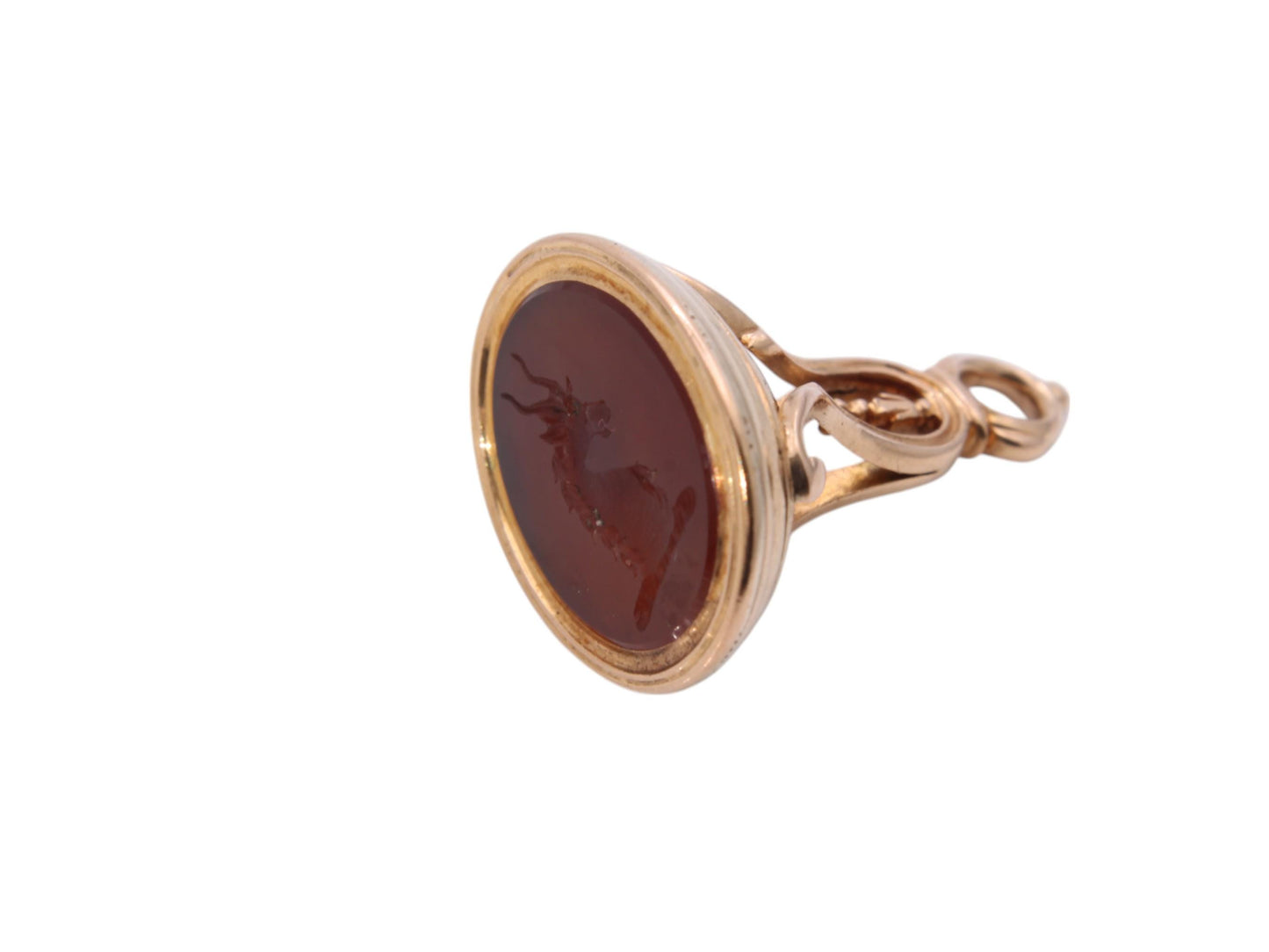 Antique 9ct Gold Carnelian Intaglio Goat Pendant Seal, c.1860