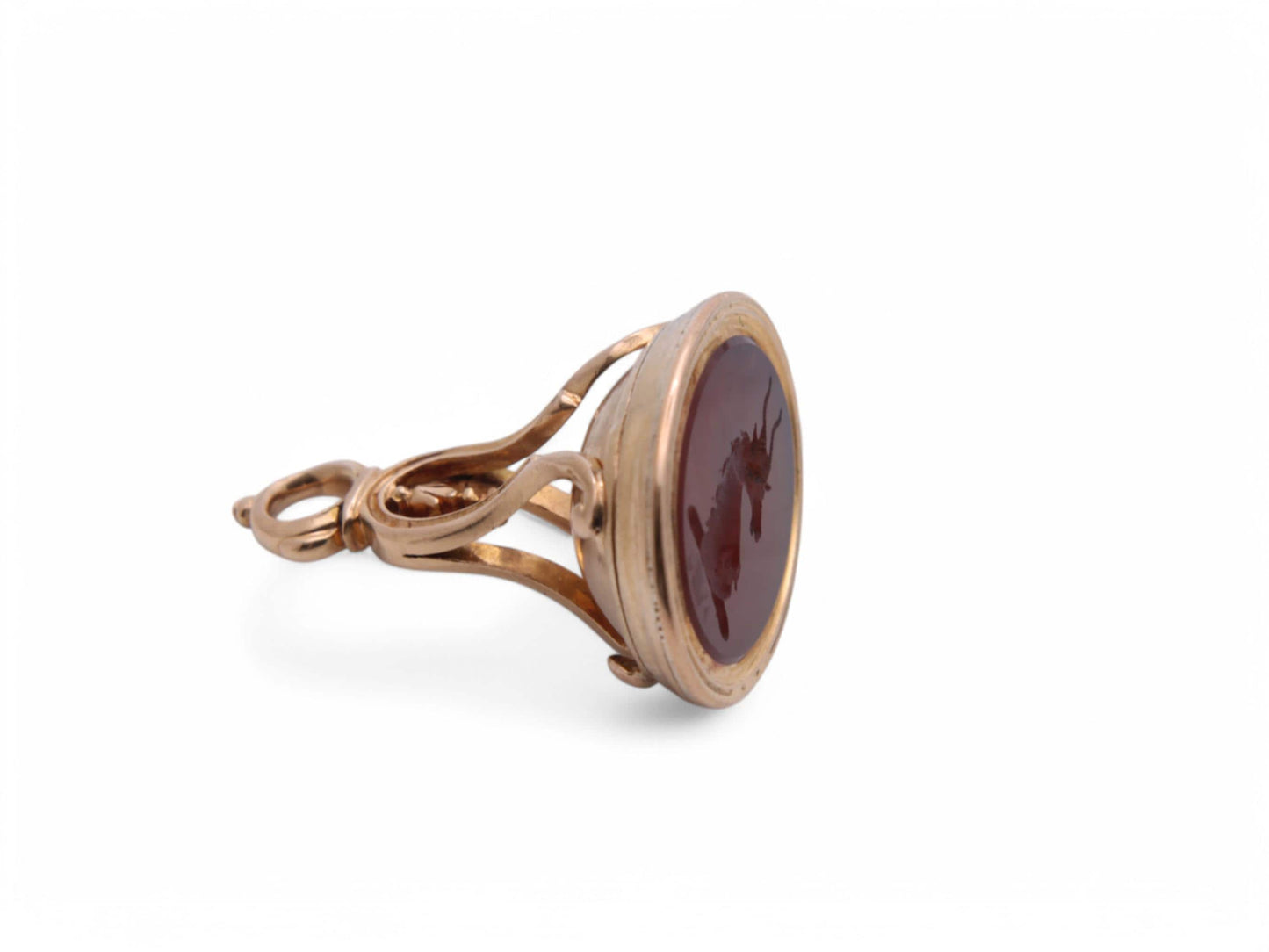 Antique 9ct Gold Carnelian Intaglio Goat Pendant Seal, c.1860