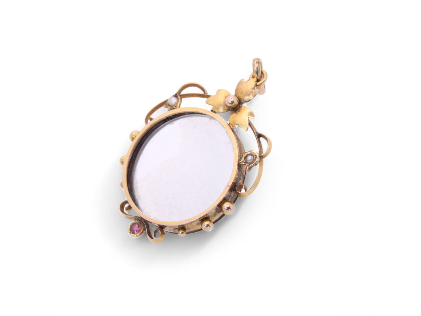 Antique 9ct Gold Pearl & Ruby Open Face Locket
