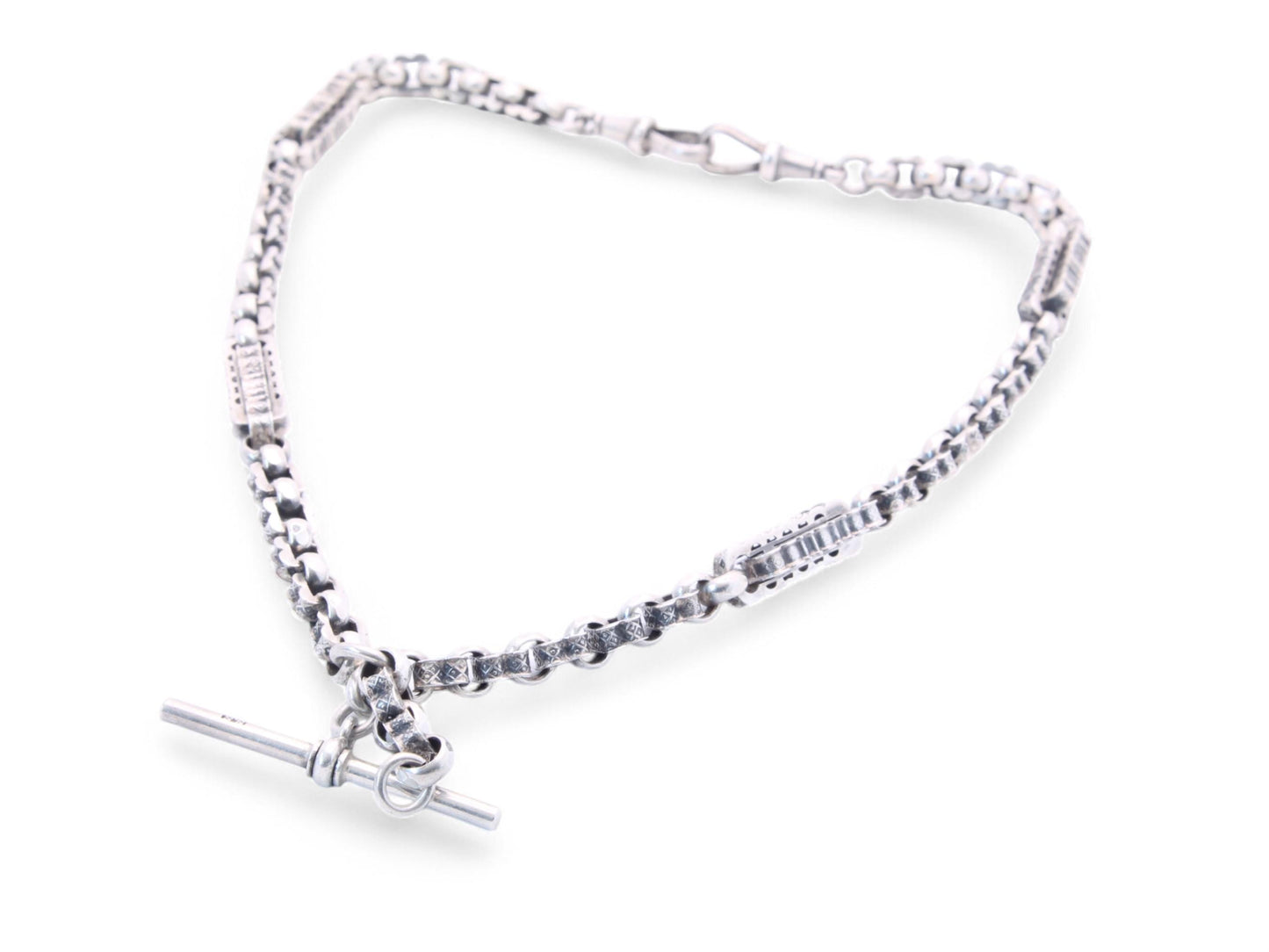 Antique Sterling Silver Fancy Link Albert Chain Necklace, 14.3"