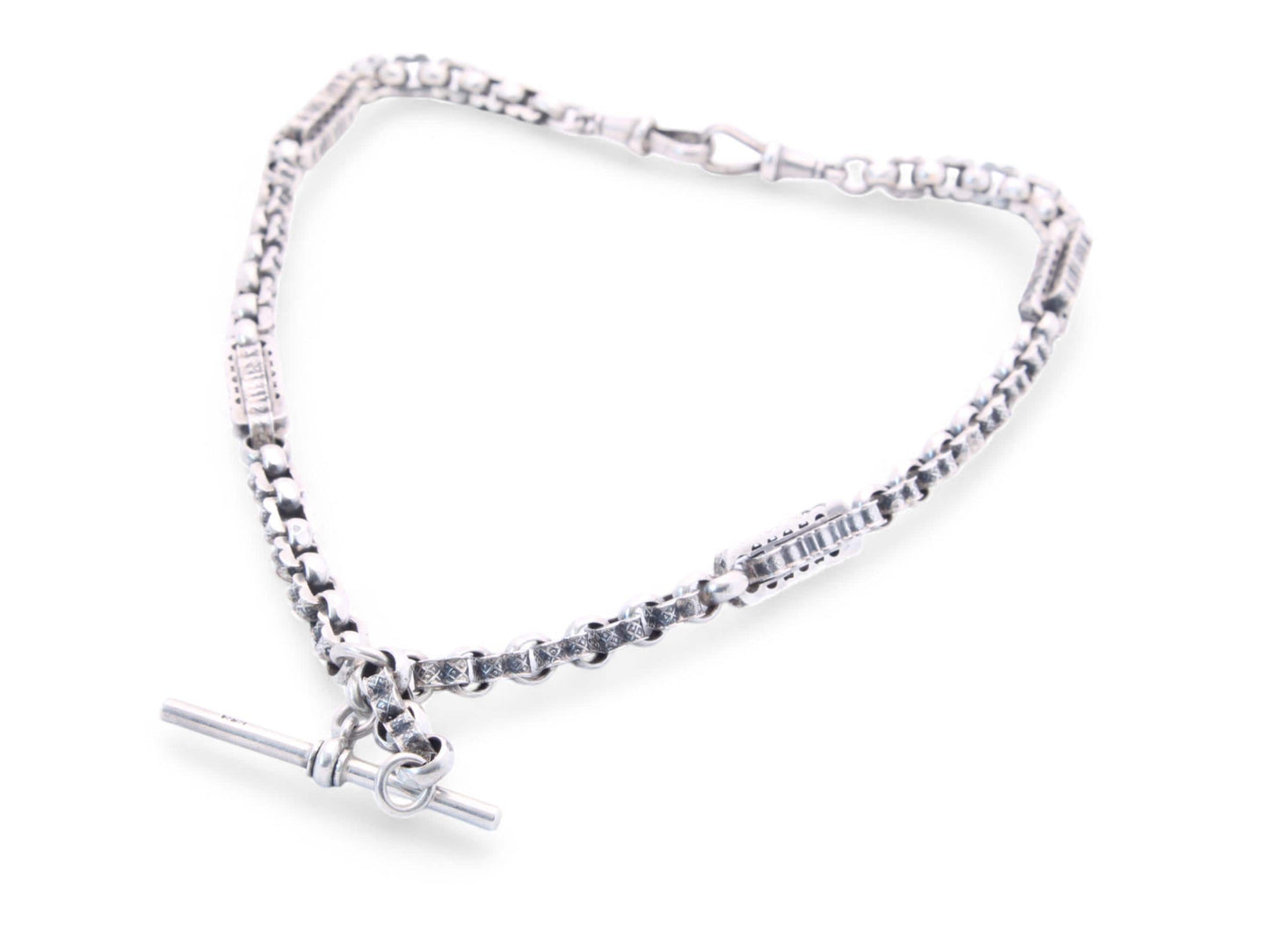 Antique Sterling Silver Fancy Link Albert Chain Necklace, 14.3"