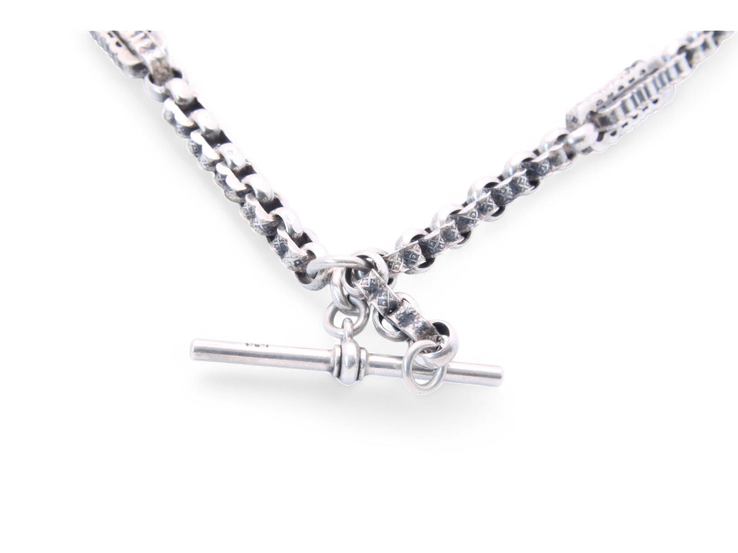 Antique Sterling Silver Fancy Link Albert Chain Necklace, 14.3"