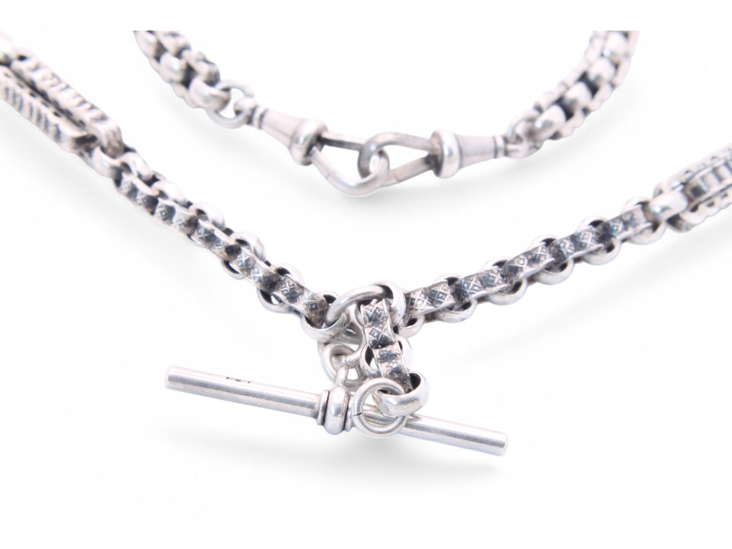 Antique Sterling Silver Fancy Link Albert Chain Necklace, 14.3"