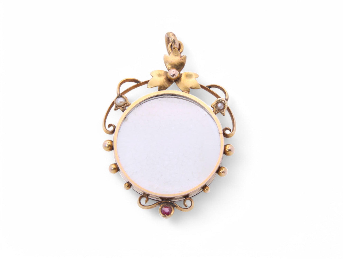 Antique 9ct Gold Pearl & Ruby Open Face Locket