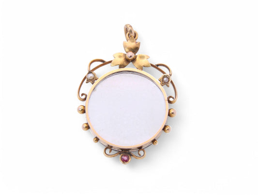 Antique 9ct Gold Pearl & Ruby Open Face Locket