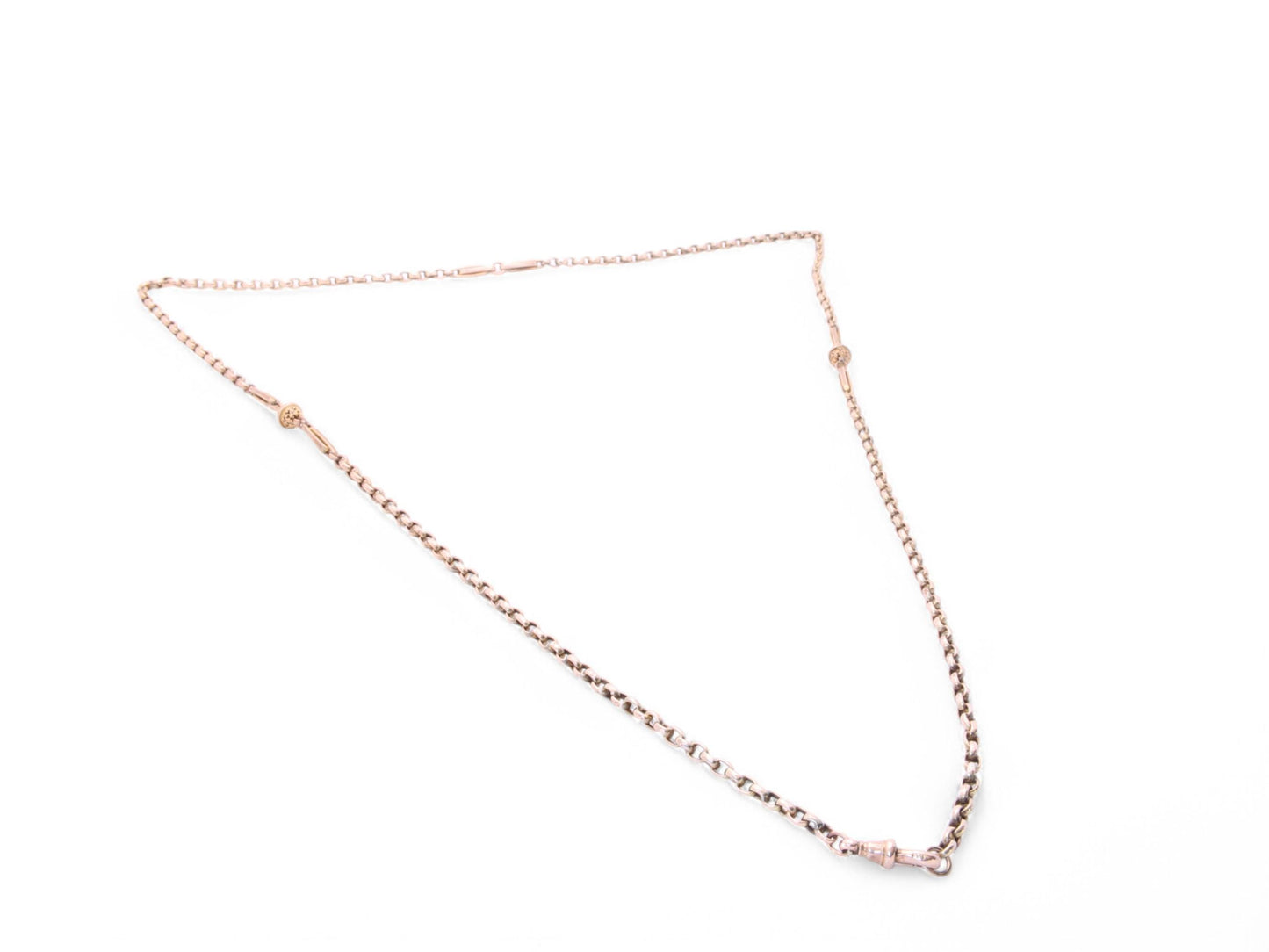 Antique 9ct Gold Fancy Fetter & Ball Link Necklace Long Guard, 31.5"