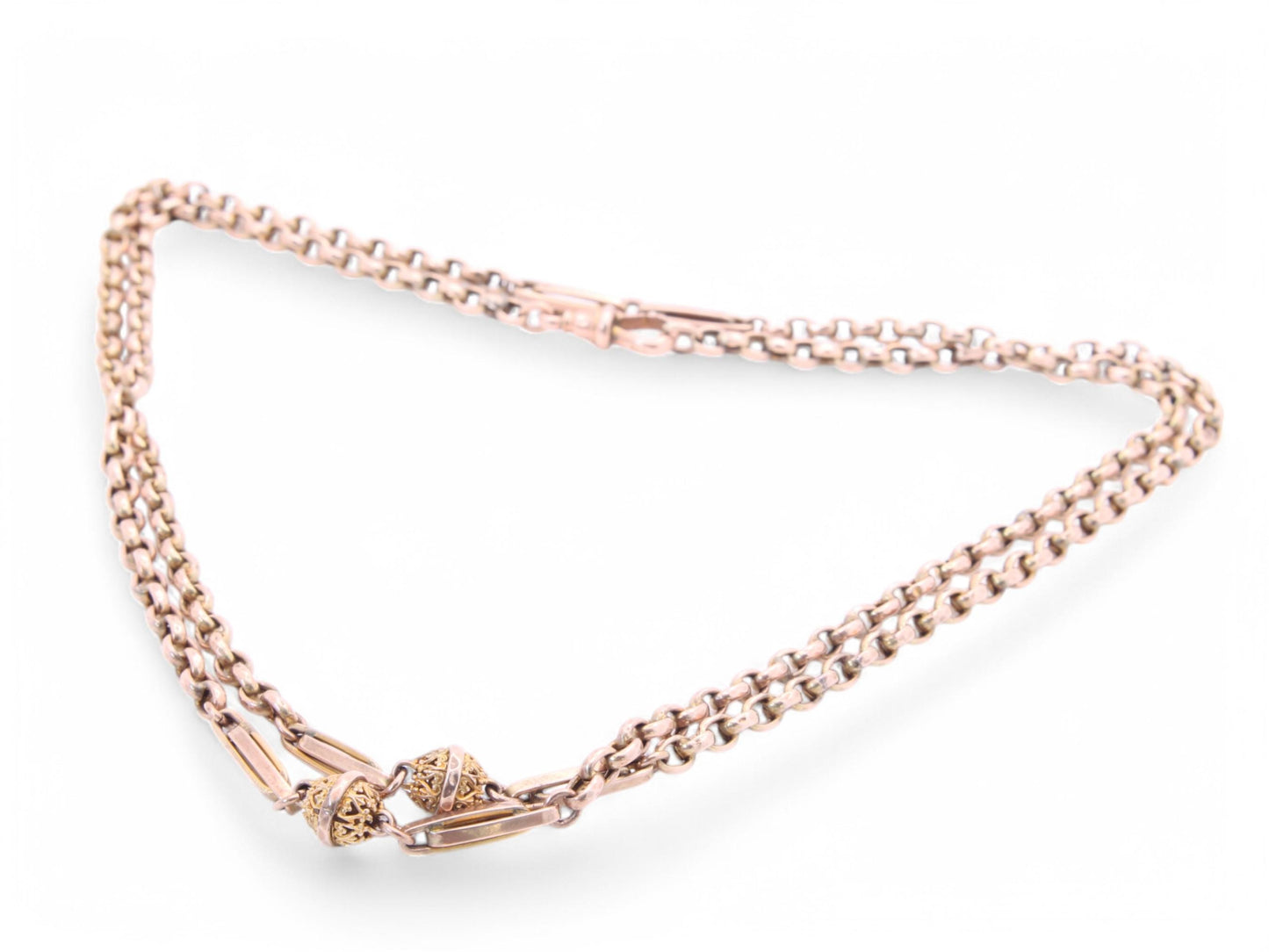 Antique 9ct Gold Fancy Fetter & Ball Link Necklace Long Guard, 31.5"