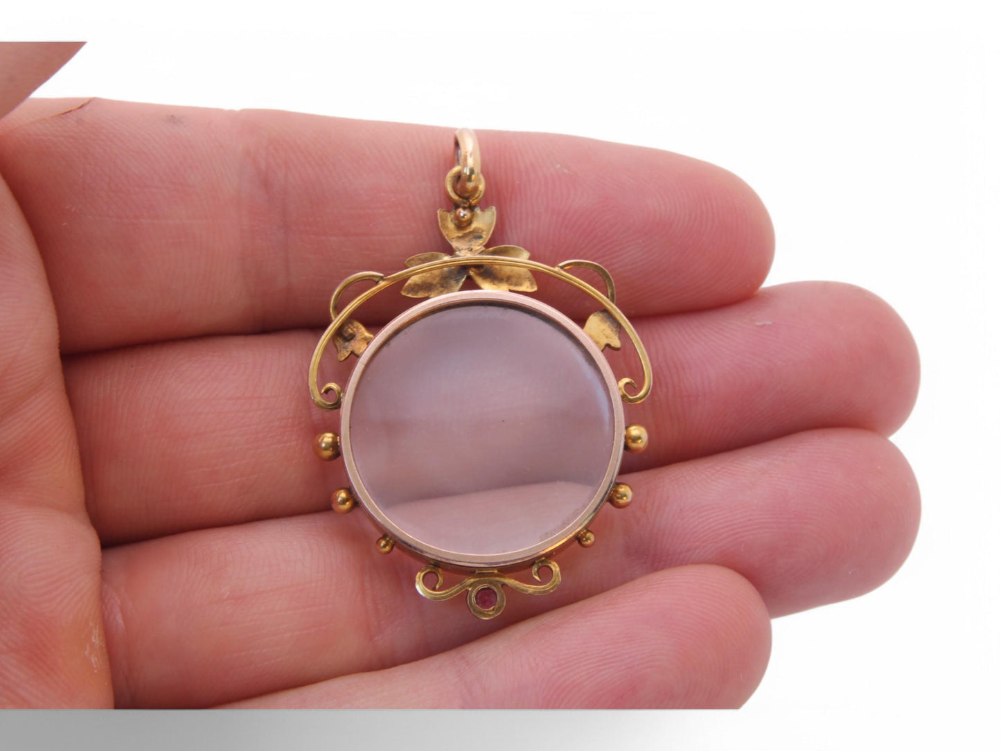 Antique 9ct Gold Pearl & Ruby Open Face Locket