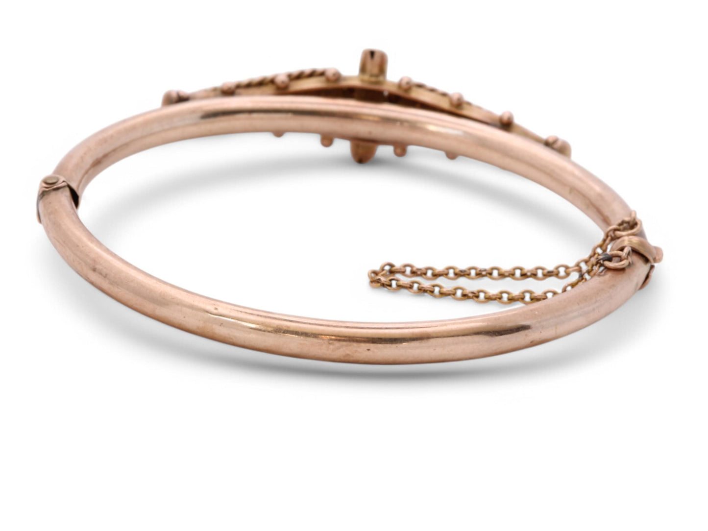 Antique 9ct Gold Ruby Pearl Bangle, 6"