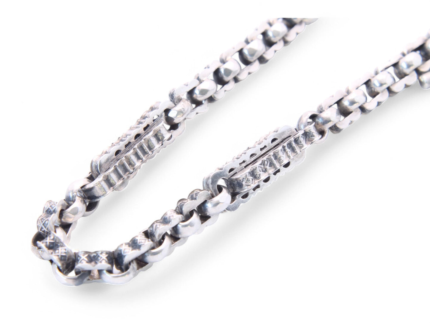 Antique Sterling Silver Fancy Link Albert Chain Necklace, 14.3"