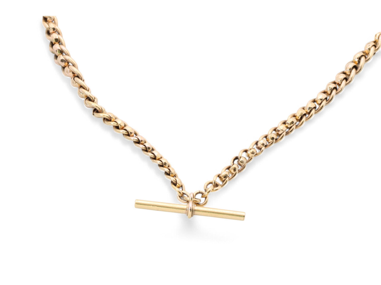 Antique 9ct Gold Faceted Roller Ball Albert Chain Necklace, 14.5"