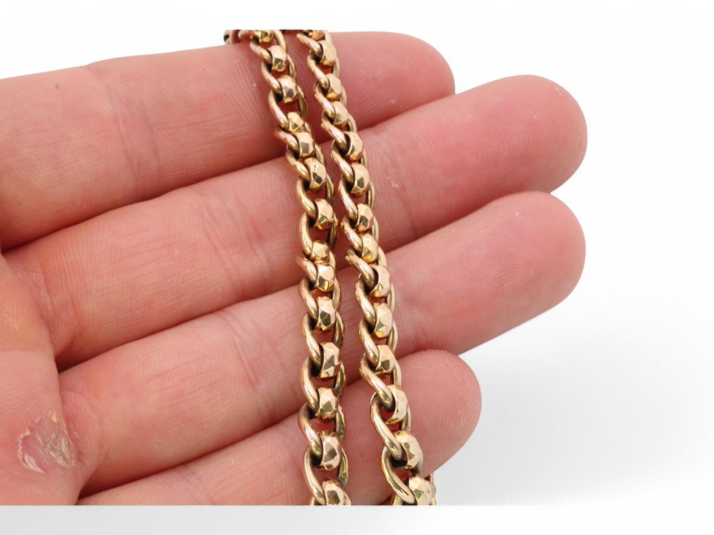 Antique 9ct Gold Faceted Roller Ball Albert Chain Necklace, 14.5"