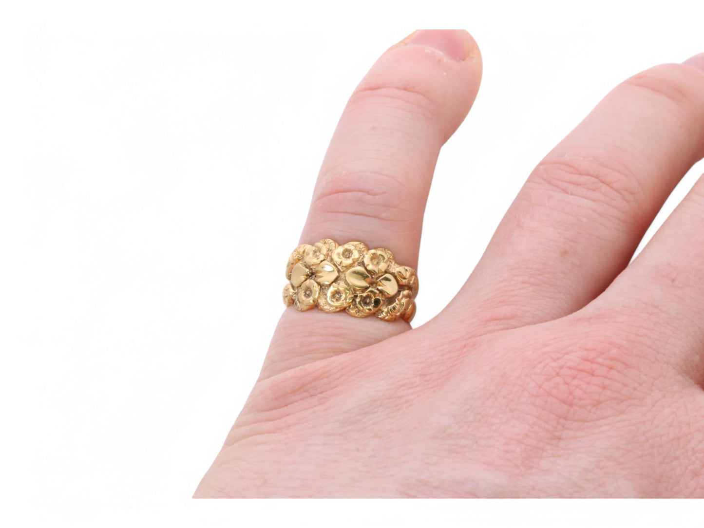 Antique 9ct Yellow Gold Floral Motif Keeper Ring, 1913
