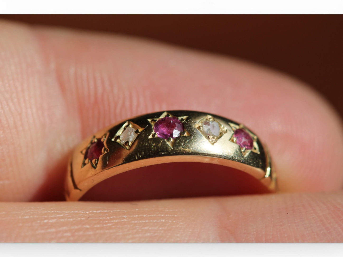 Antique 18ct Gold Ruby Diamond Gypsy Ring