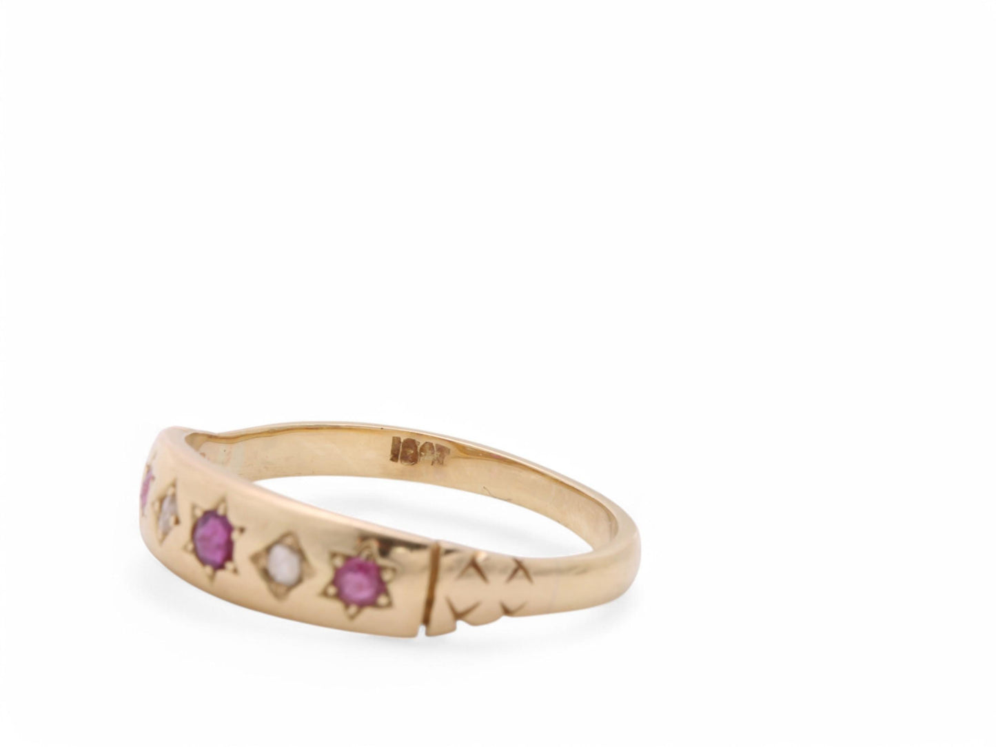 Antique 18ct Gold Ruby Diamond Gypsy Ring