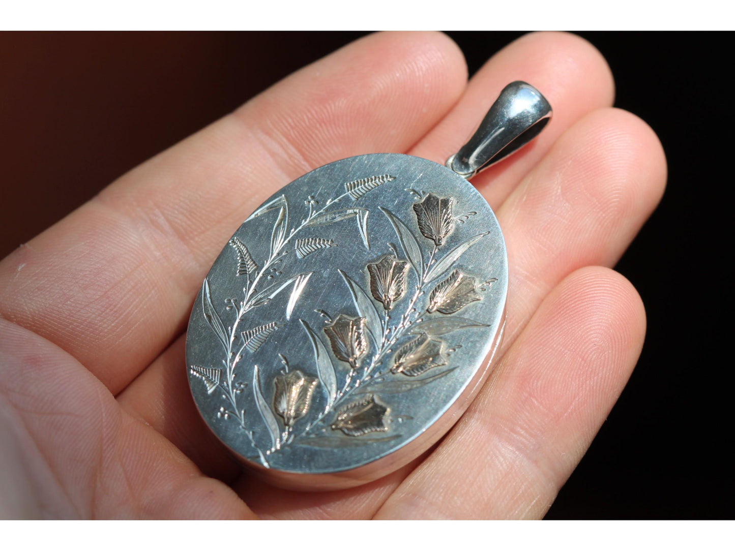 Antique Aesthetic Sterling Silver & 9ct Gold Tulip Locket, 1880