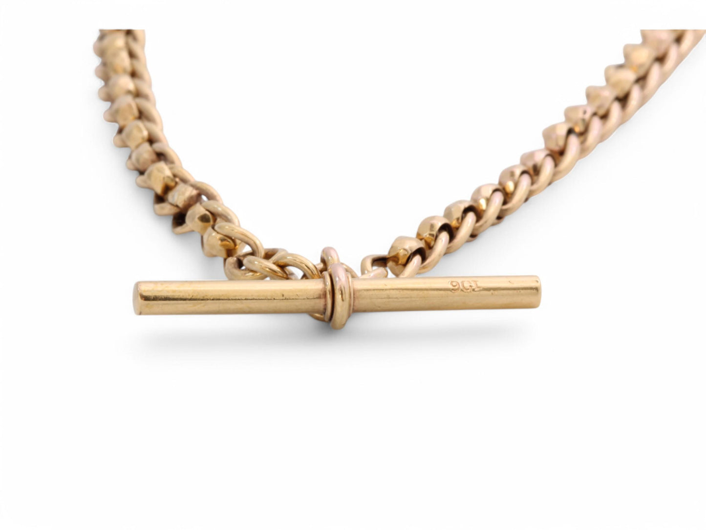 Antique 9ct Gold Faceted Roller Ball Albert Chain Necklace, 14.5"