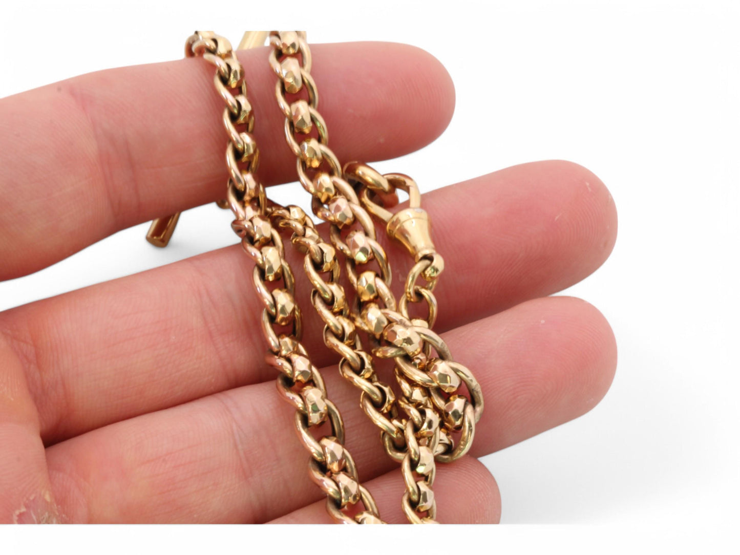 Antique 9ct Gold Faceted Roller Ball Albert Chain Necklace, 14.5"