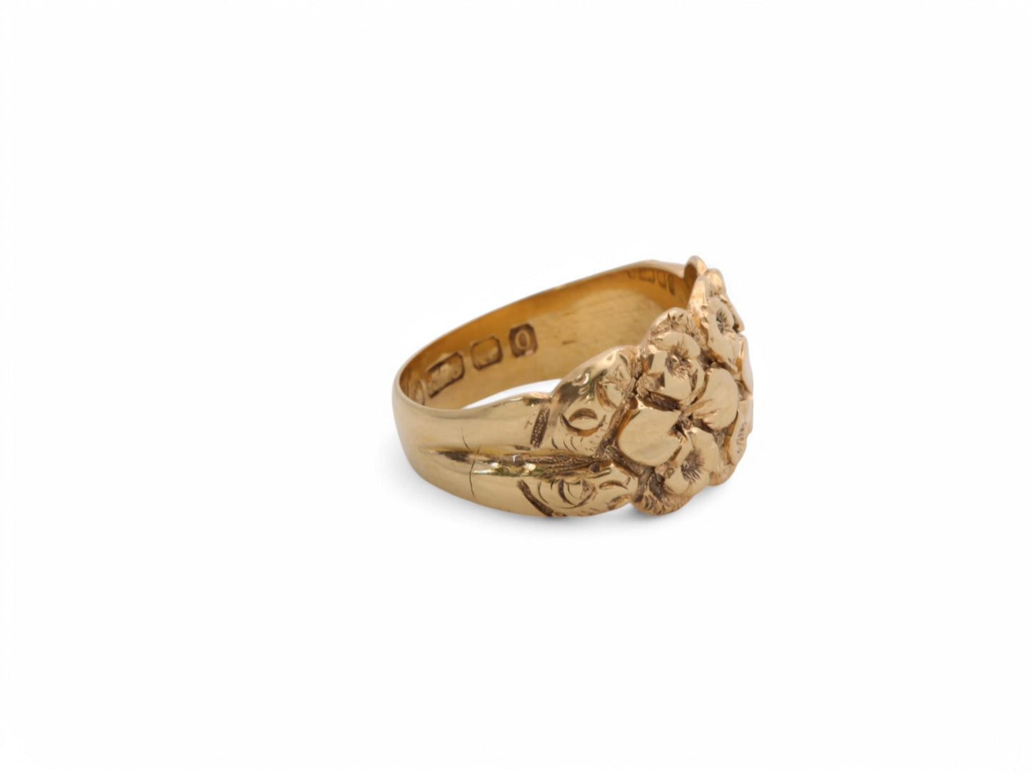 Antique 9ct Yellow Gold Floral Motif Keeper Ring, 1913