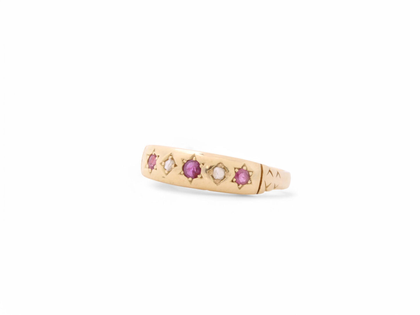 Antique 18ct Gold Ruby Diamond Gypsy Ring
