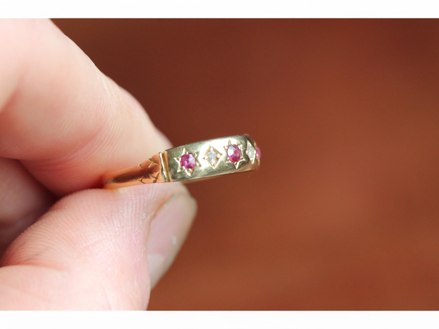 Antique 18ct Gold Ruby Diamond Gypsy Ring