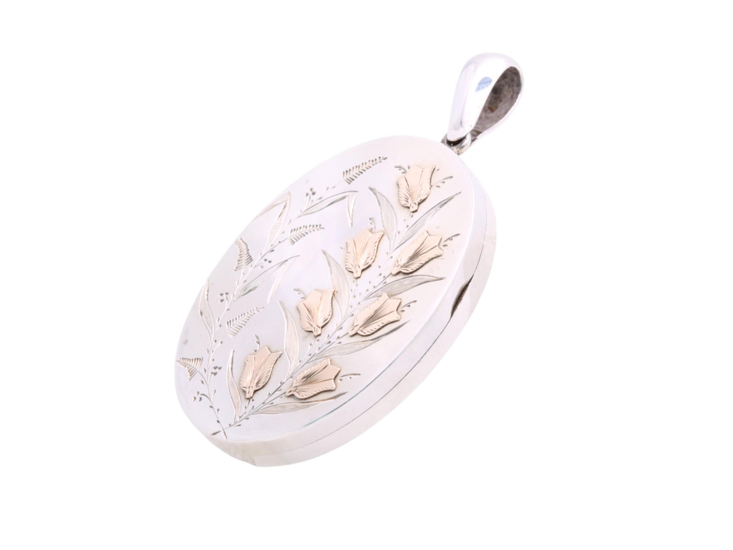 Antique Aesthetic Sterling Silver & 9ct Gold Tulip Locket, 1880