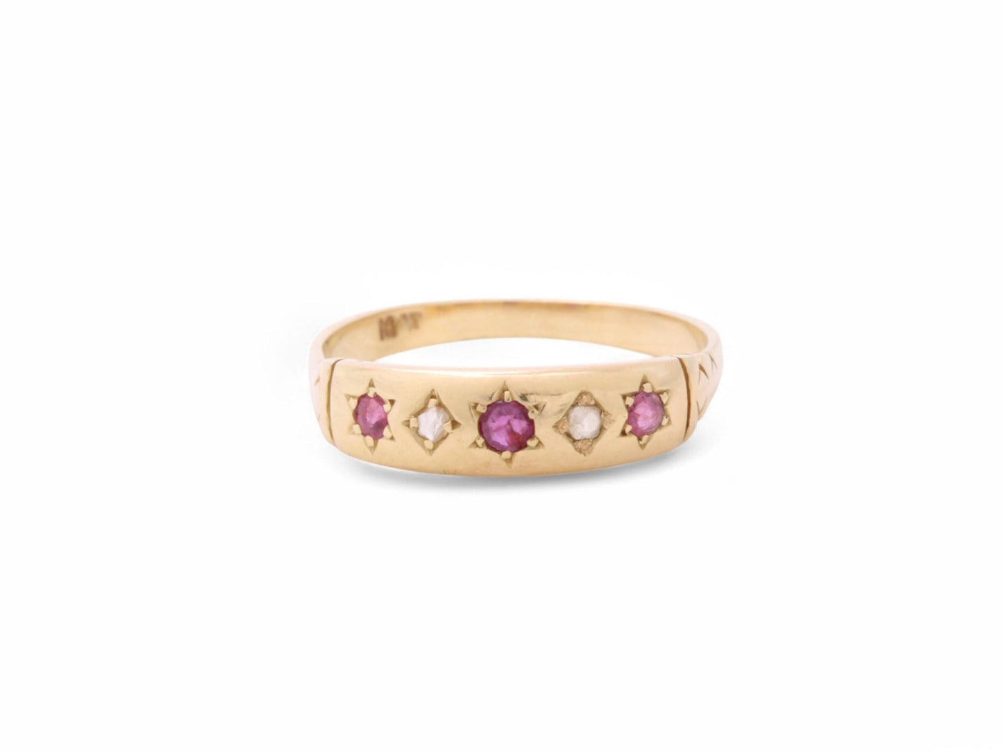 Antique 18ct Gold Ruby Diamond Gypsy Ring