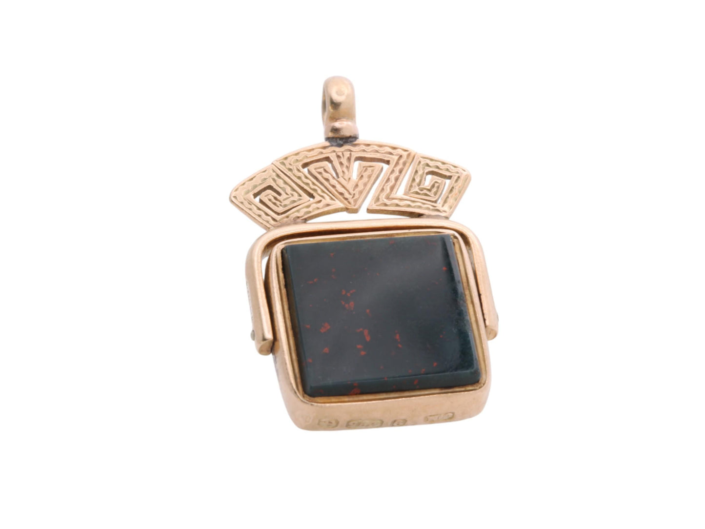 Antique 9ct Gold Bloodstone Carnelian Spinner Pendant