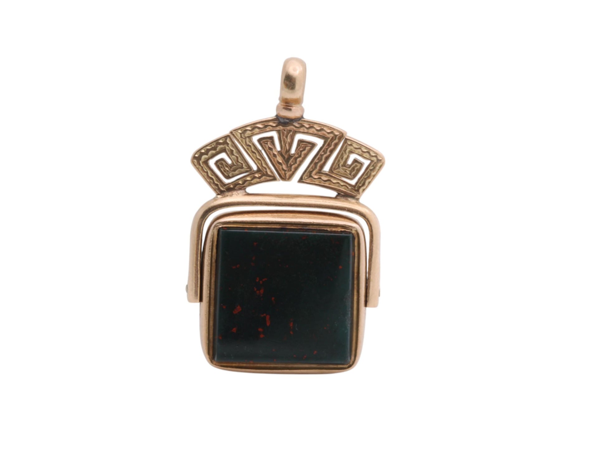 Antique-9ct-Gold-Bloodstone-Carnelian-Spinner-Pendant