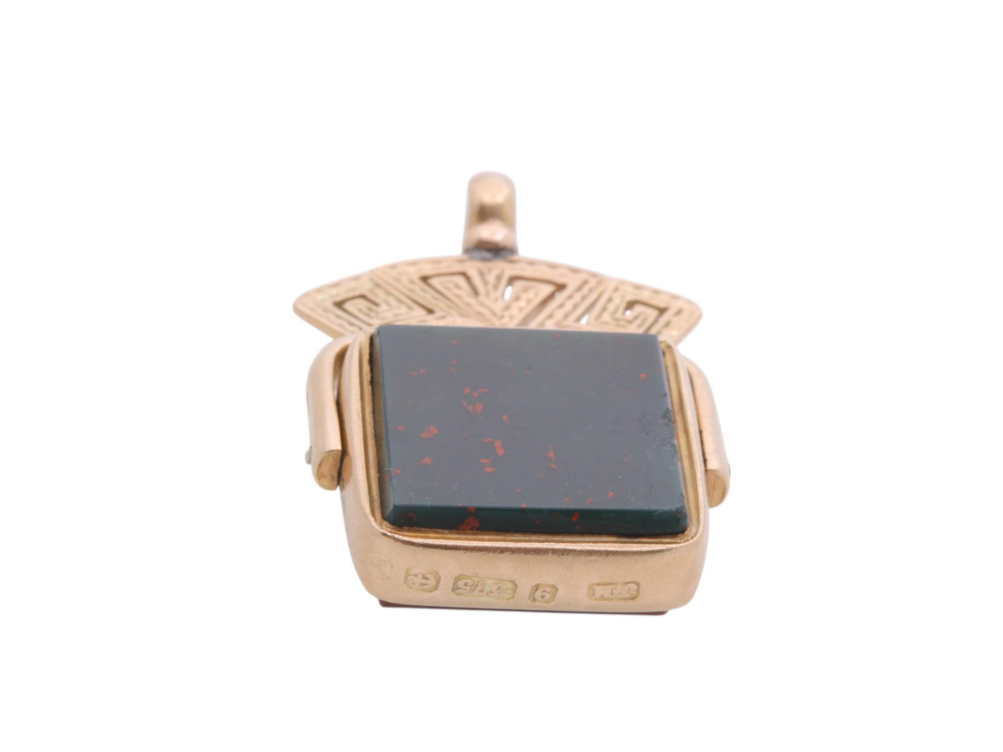 Antique 9ct Gold Bloodstone Carnelian Spinner Pendant