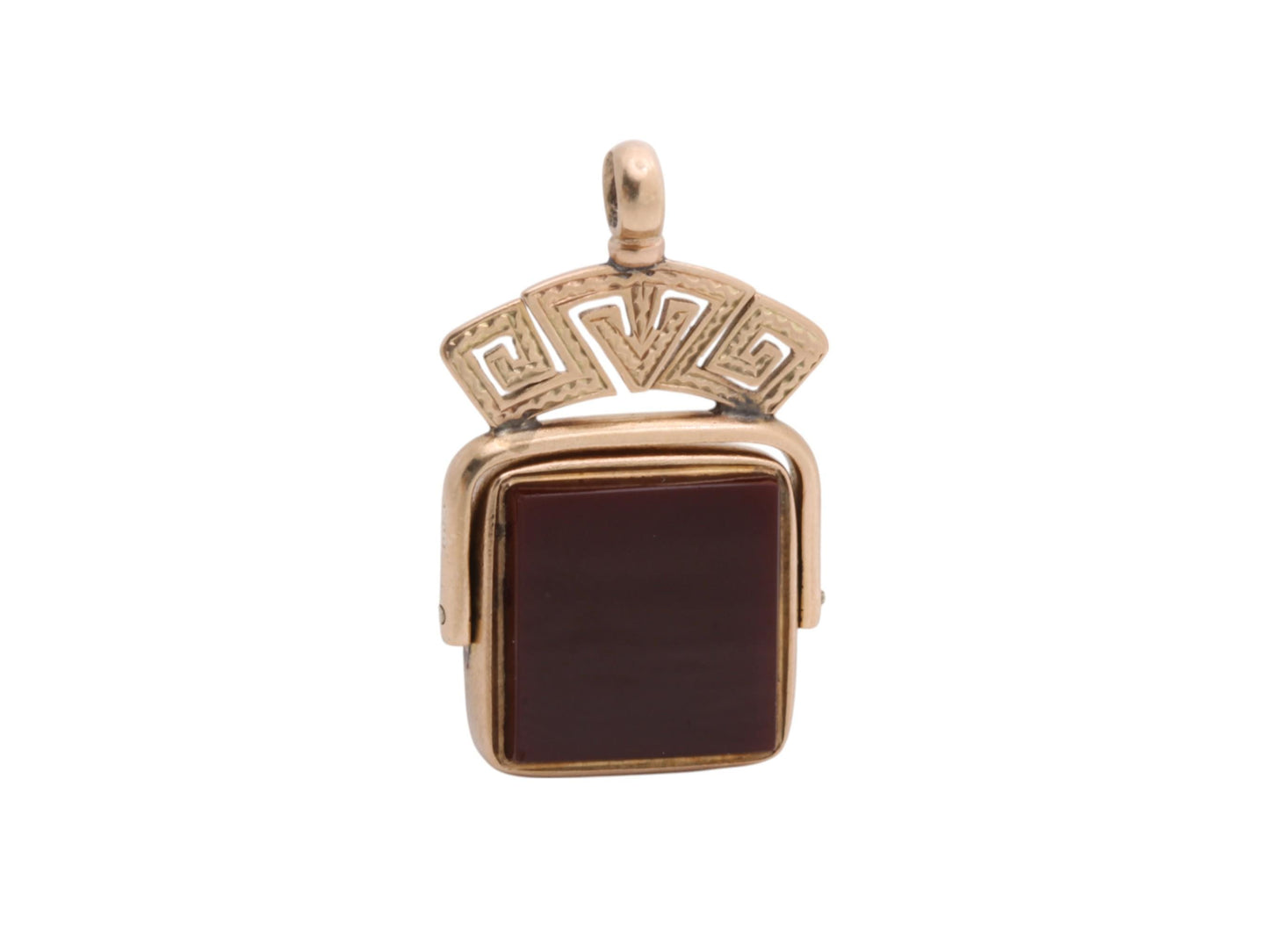 Antique 9ct Gold Bloodstone Carnelian Spinner Pendant