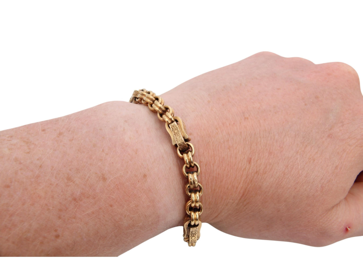 RESERVED Antique 9ct Gold Fancy Star Link Bracelet, 8"