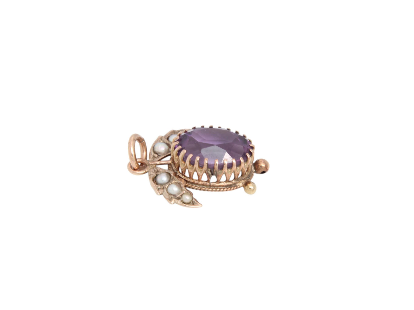 Antique 9ct Gold 3ct Amethyst Pearl Pendant
