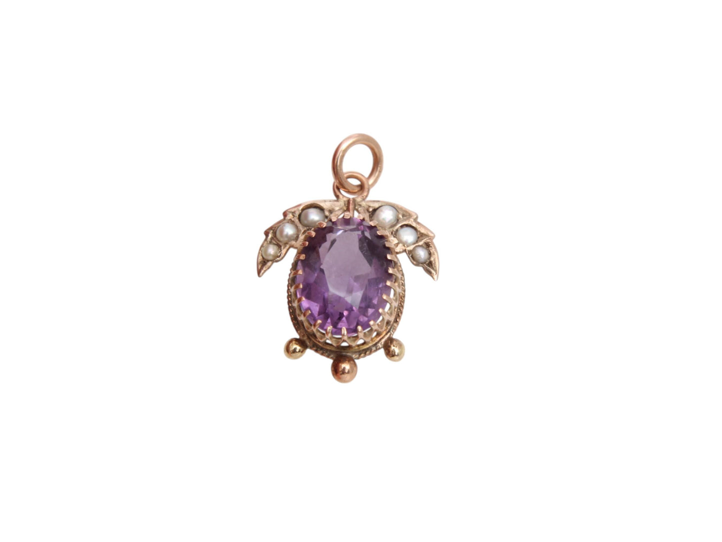 Antique 9ct Gold 3ct Amethyst Pearl Pendant