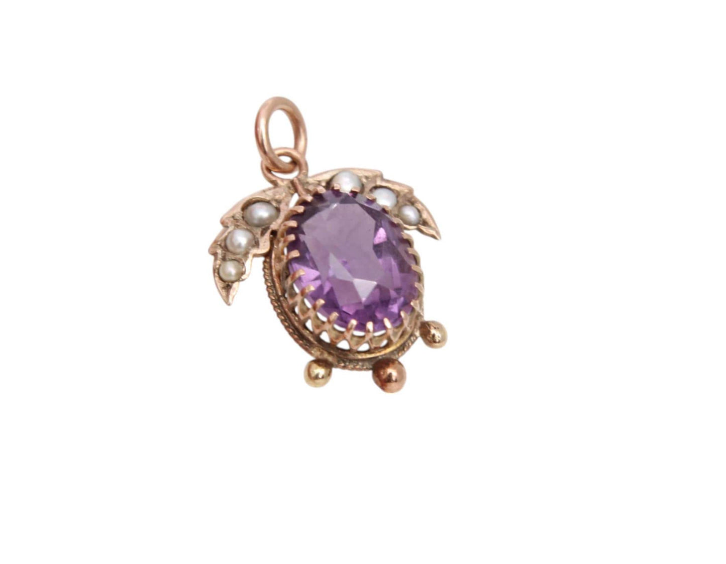 Antique 9ct Gold 3ct Amethyst Pearl Pendant