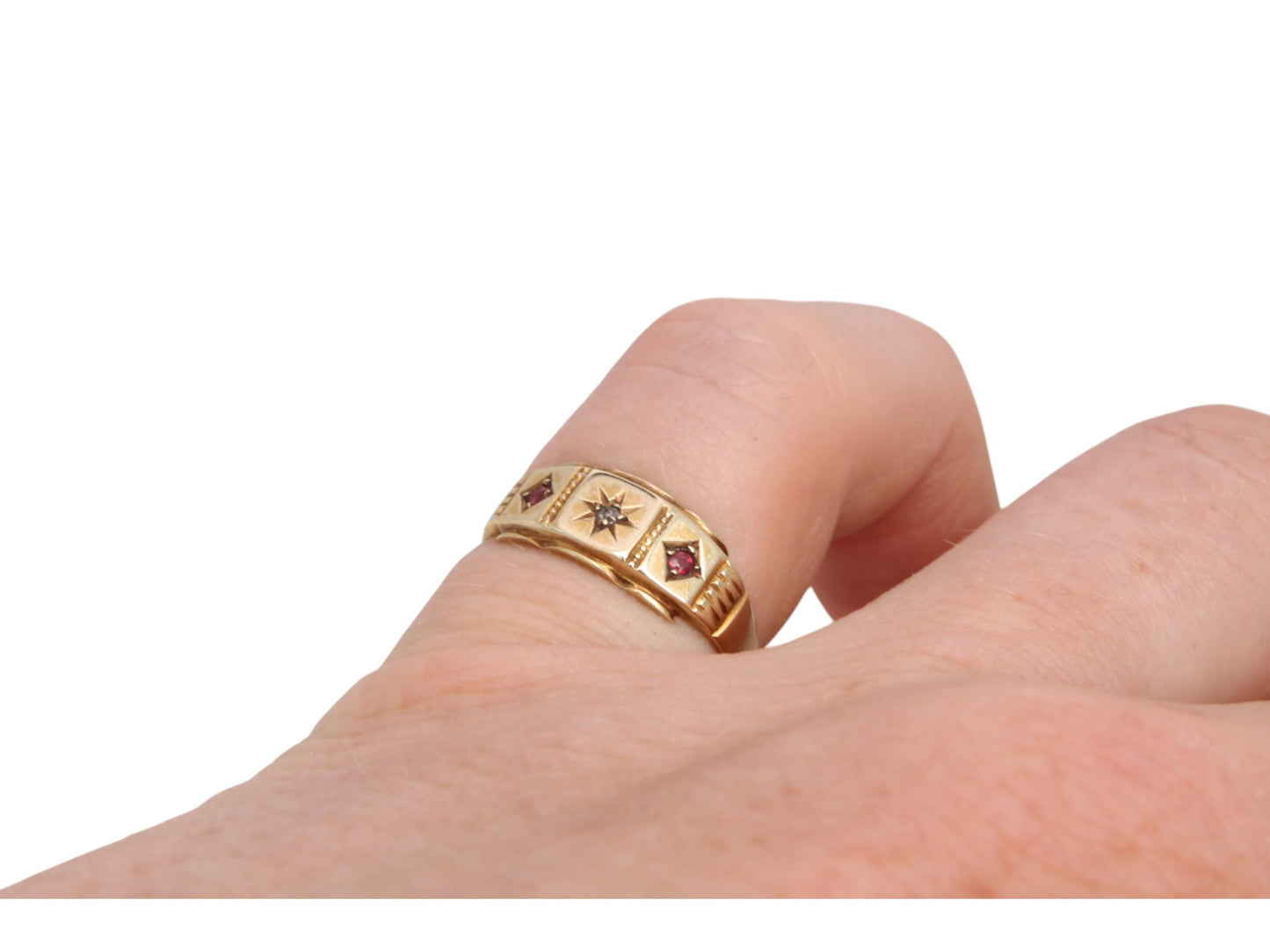 Antique 15ct Gold Diamond Ruby Gypsy Ring, 1904