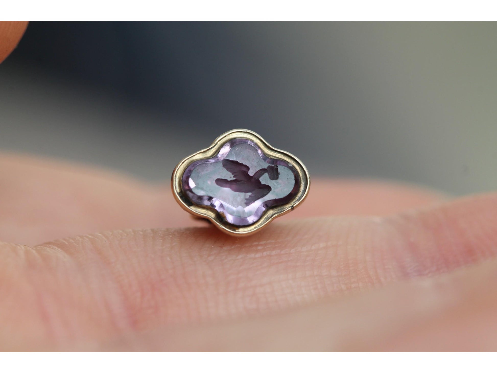 Antique-9ct-Gold-Amethyst-Intaglio-Bird-With-Letter-Pendant-Seal