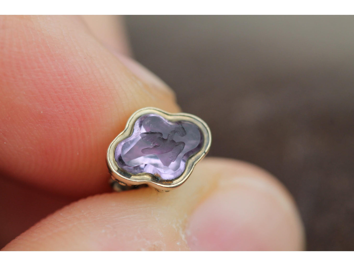 Antique 9ct Gold Amethyst Intaglio Bird With Letter Pendant Seal