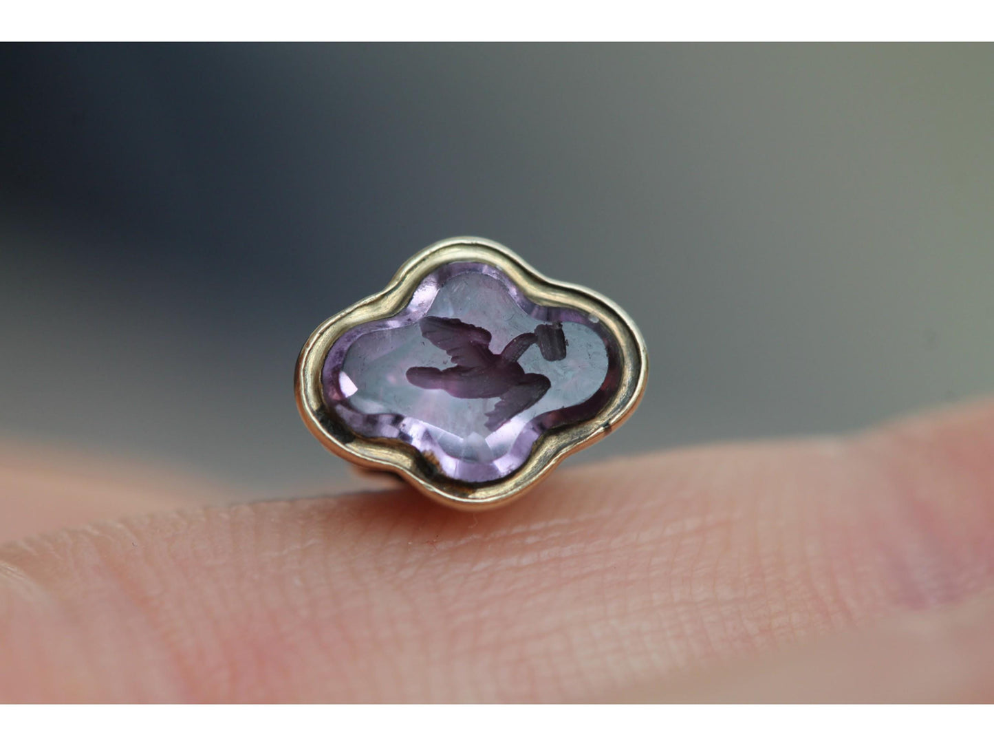 Antique 9ct Gold Amethyst Intaglio Bird With Letter Pendant Seal