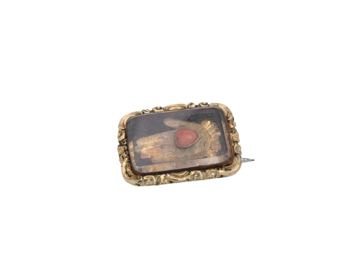 Antique Georgian 9ct Gold Filled Hand Coral Heart Brooch