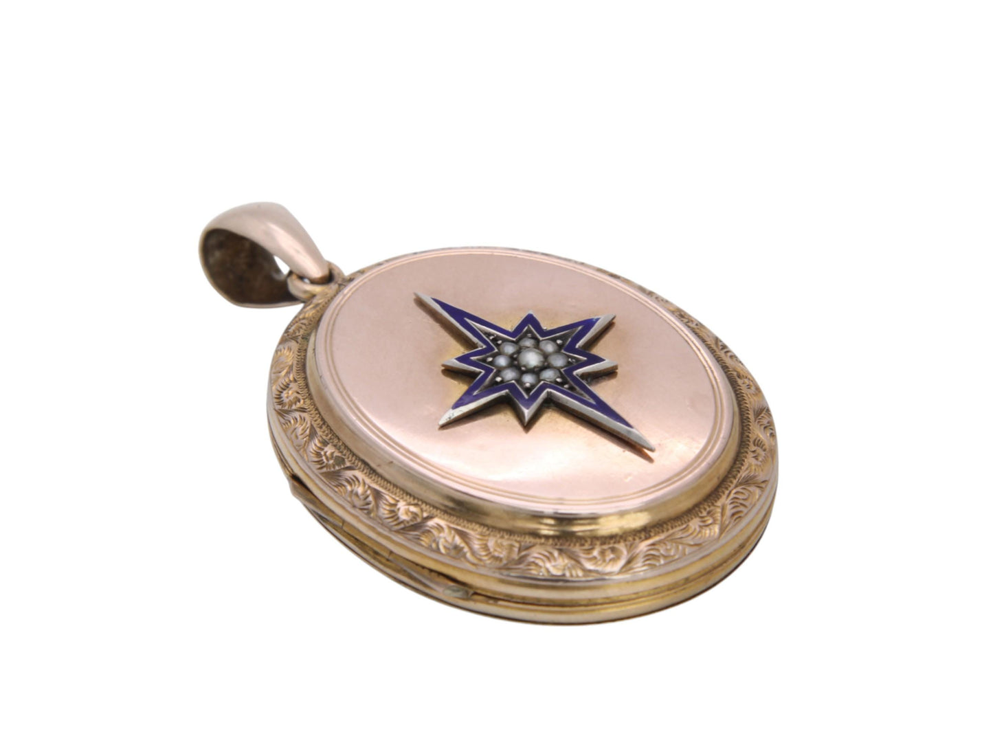 Antique 9ct Gold Blue Enamel Star Pearl Locket