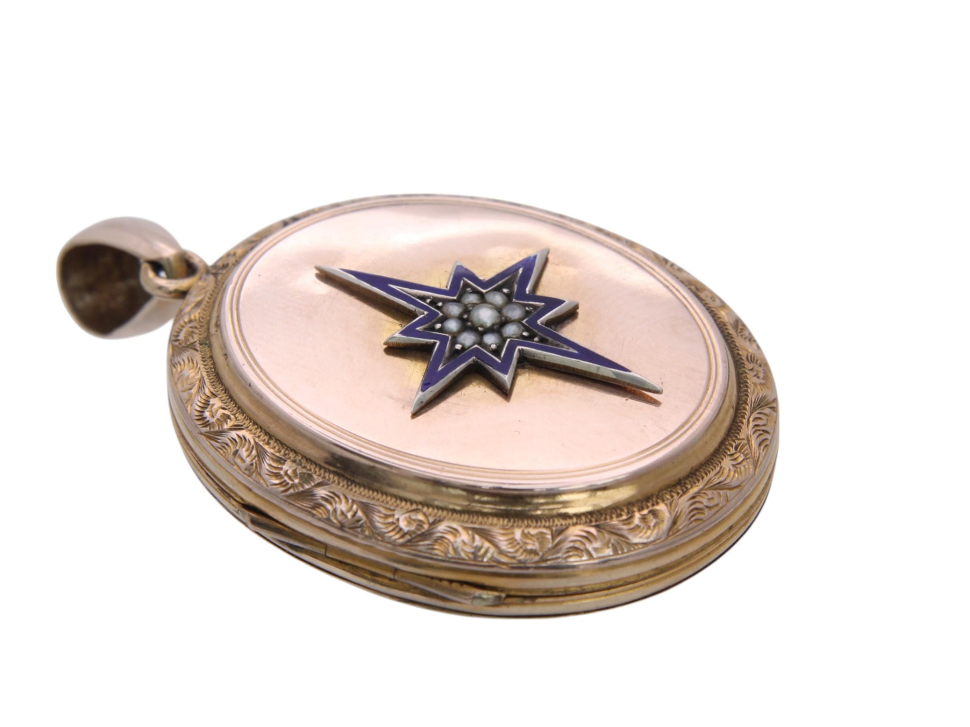 Antique-9ct-Gold-Blue-Enamel-Star-Pearl-Locket