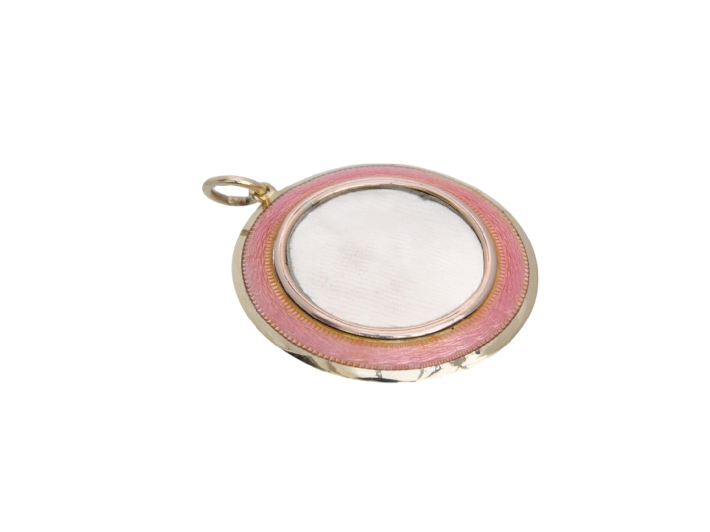 Antique 9ct Gold Pink Guilloche Enamel Locket Pendant
